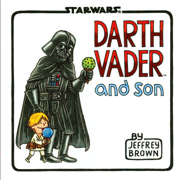 An image of the front cover of Brown's book, Darth Vader and Son, which depicts Darth Vader eating ice cream with a young Luke Skywalker.