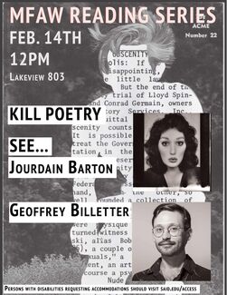 A poster for the Writing department's MFAW Reading Series.