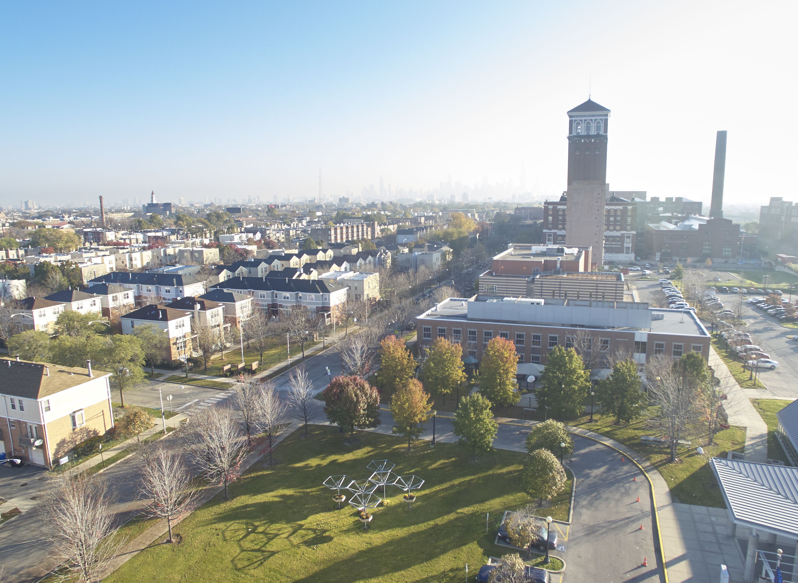 An aerial view of a Chicago neighborhood