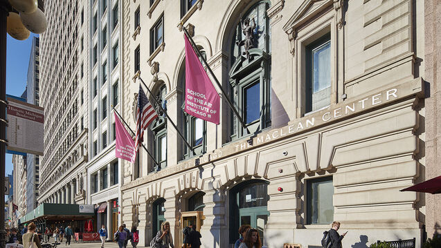 Exterior shot of the entrance to the SAIC MacLean Center.