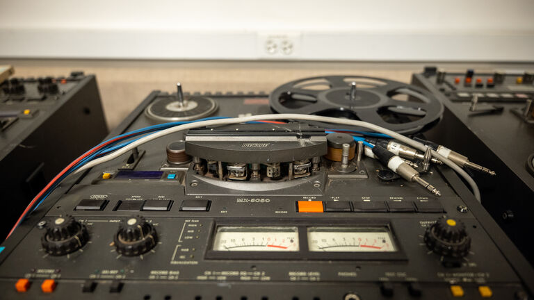 A detailed shot of a sound board. 