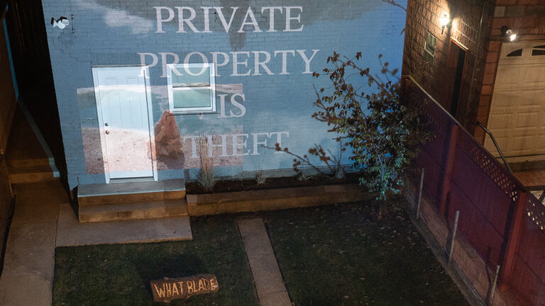 Mia + Máire, How Dare You "Private Property is Theft" Still, 2019, video still