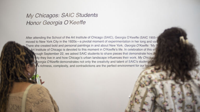 An image from the exhibition opening of “My Chicagos: SAIC Students Honor Georgia O’Keeffe.” 