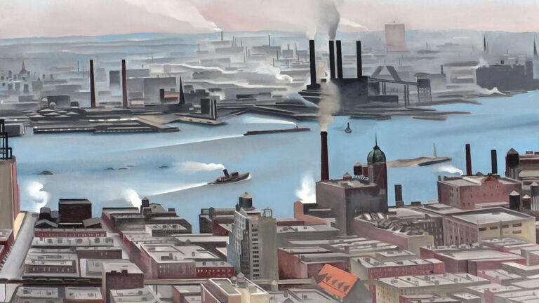 A painting by Georgia O’keeffe depicting the East River from the 30th story of the Shelton Hotel in 1928.