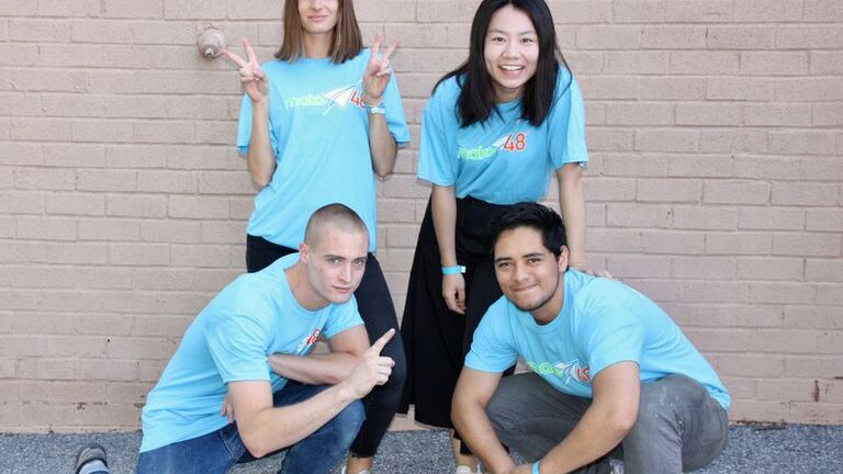 SSAIC Team Studio Potluck: Liam Wilson (left, bottom), Ramon Jimenez Cardenas, Chelsea Lombardo (left, top) and Dingyue Cao. Photo courtesy of Kelcie Matousek via "Chicago Tribune"