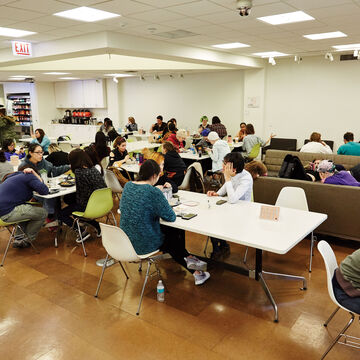 Students eating and socializing in one of SAIC's cafeterias