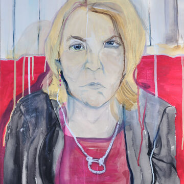 Painted portrait of a person with an upset expression