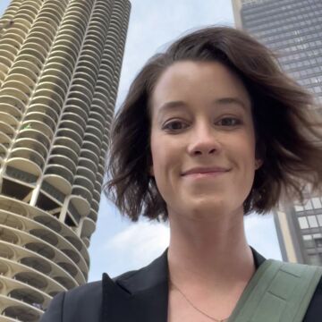 Selfie of a white woman standing outdoors in Chicago