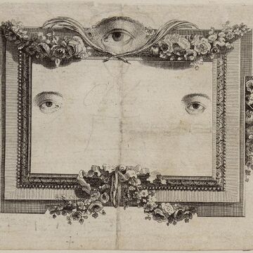 Vintage-esque image of an illustrated frame with three human eyes
