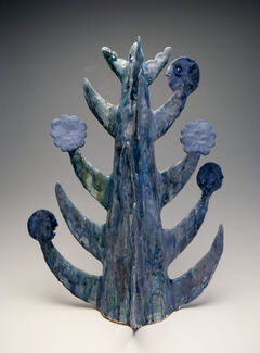 Blue plant-like ceramic sculpture