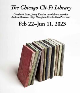 A graphic with books that says "The Chicago Cli-Fi Library"