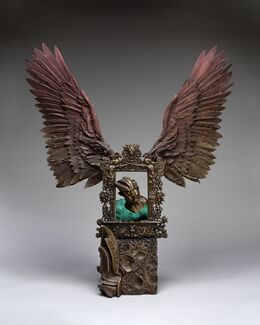 Sculpted metal artwork by Marshall Svendsen of a winged subject