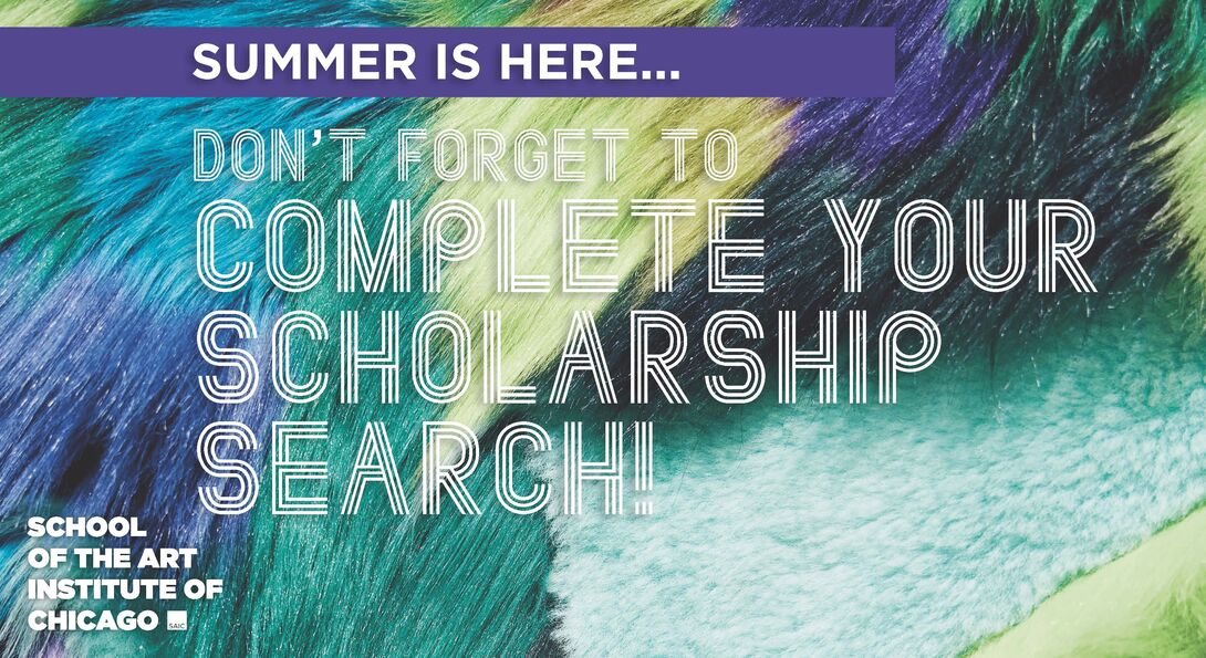 Front of a postcard that reads 'Summer is here..don't forget to complete your scholarship search'