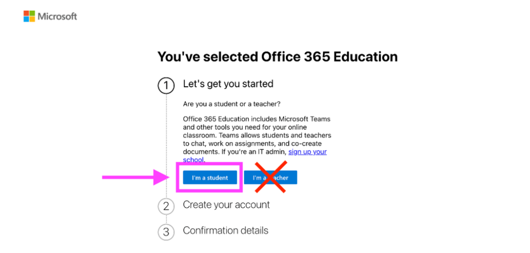 A screenshot showing step 2 of how to create an Office 365 account