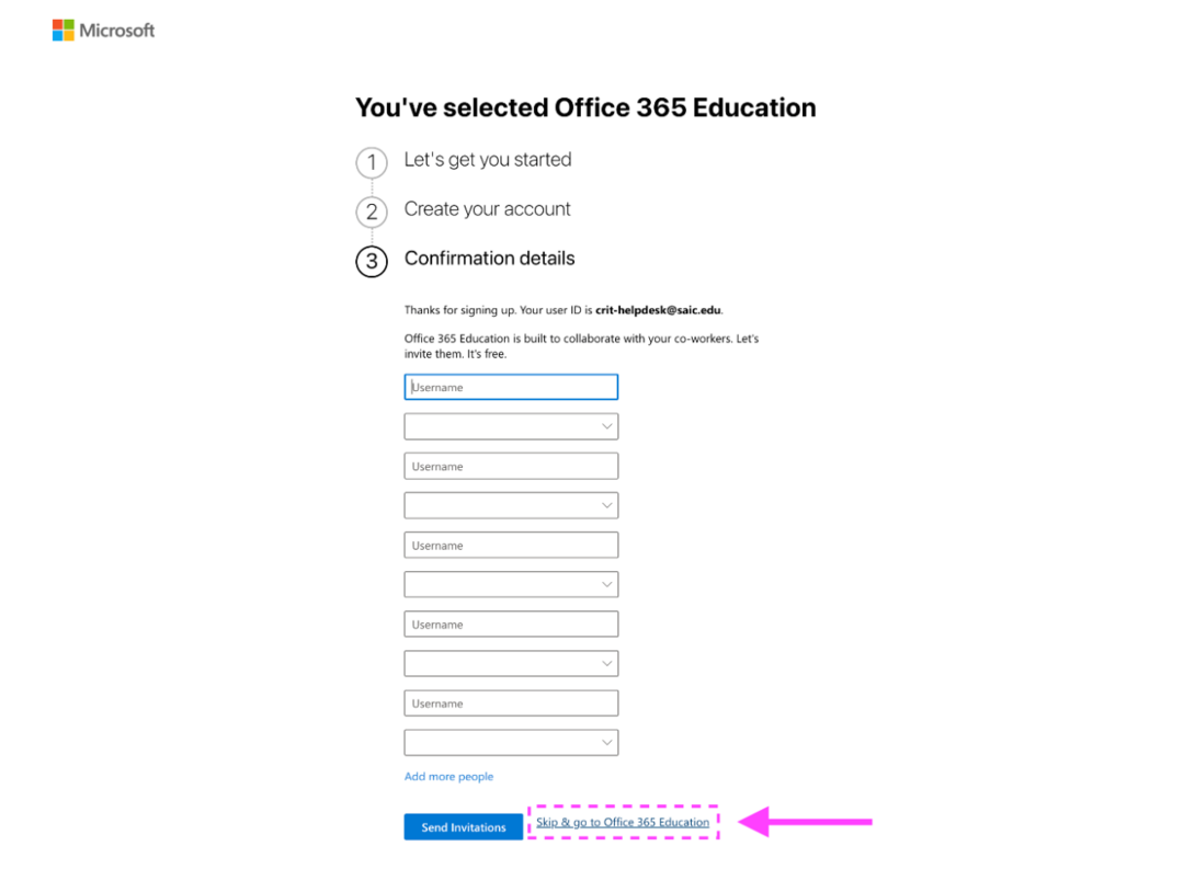 A screenshot of how to do step 8 to start an Office 365 account