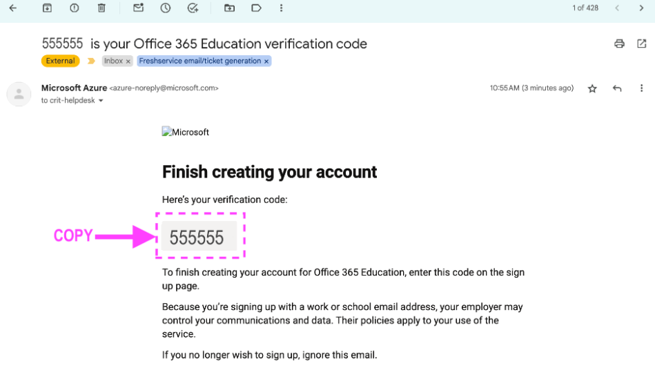 A screenshot of how to do step 6 to start an Office 365 account