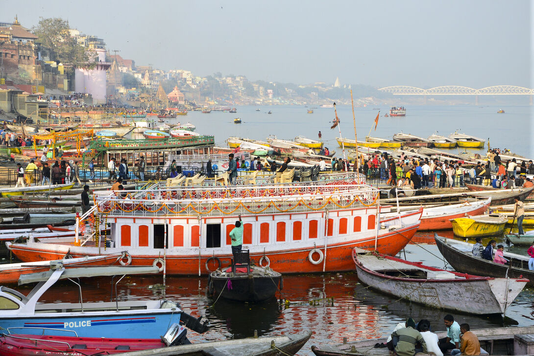 view of river and boats in India