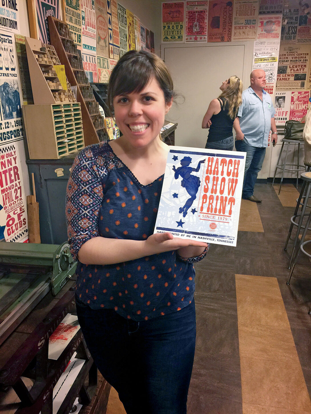 Violet O' Brien visiting a letterpress studio in Nashville that was established in 1879